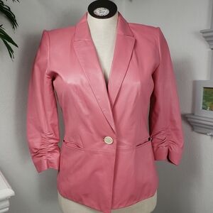 Lafayette Pink Leather Blazer Coat Jacket Barbiecore Feminine Coastal sz 10
